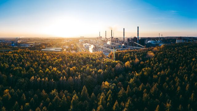 industrial landscape with heavy pollution produced by a large factory