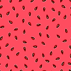 Watermelon. Seamless pink pattern with watermelon seeds. Vector illustration background