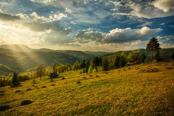 Majestic sunset in the mountains landscape.