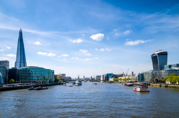 London city / England - May 2014:  London from Tower Bridge looking at Thames river