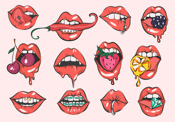 Pop art sexy lips set