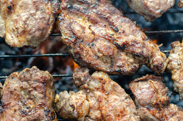 Pork steak on a fire grill