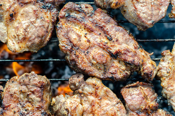 Pork steak on a fire grill