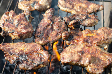 Pork steak on a fire grill