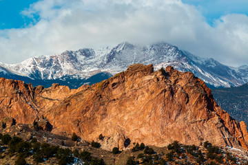 Garden of the Gods Colorado and Pikes Peak in Wintertime