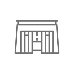 Egyptian tomb, pharaoh sarcophagus line icon.