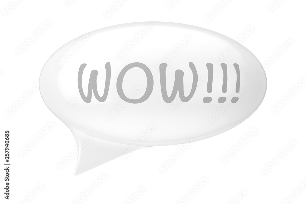 Poster white speech bubble with wow sign. 3d rendering