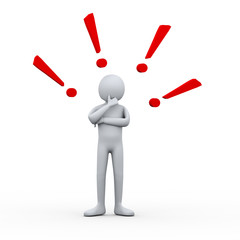 3d man thinking exclamation marks