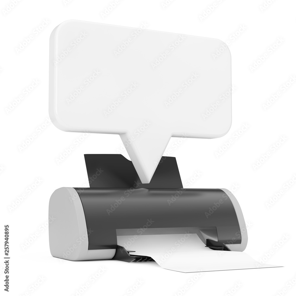 Aufkleber digital inkjet printer with blank white speech bubble mockup. 3d rendering