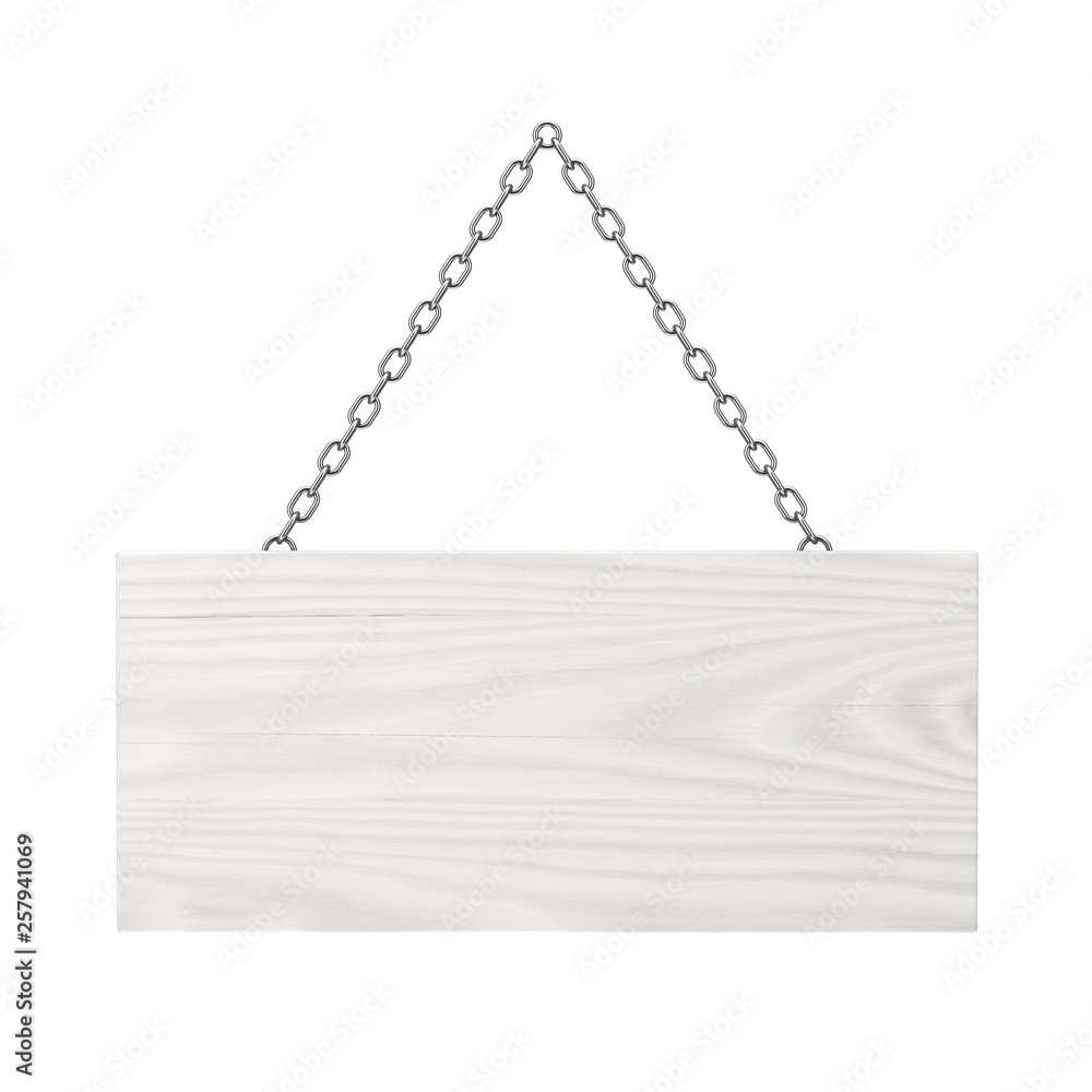 Poster old wooden signboard with chain. 3d rendering