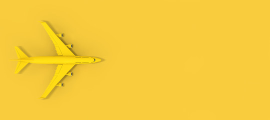 Top View of Yellow Jet Passenger's Airplane with Blank Space for Your Design. 3d Rendering © doomu