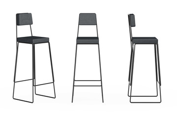 Modern Tall Black Bar Stool or Chair. 3d Rendering