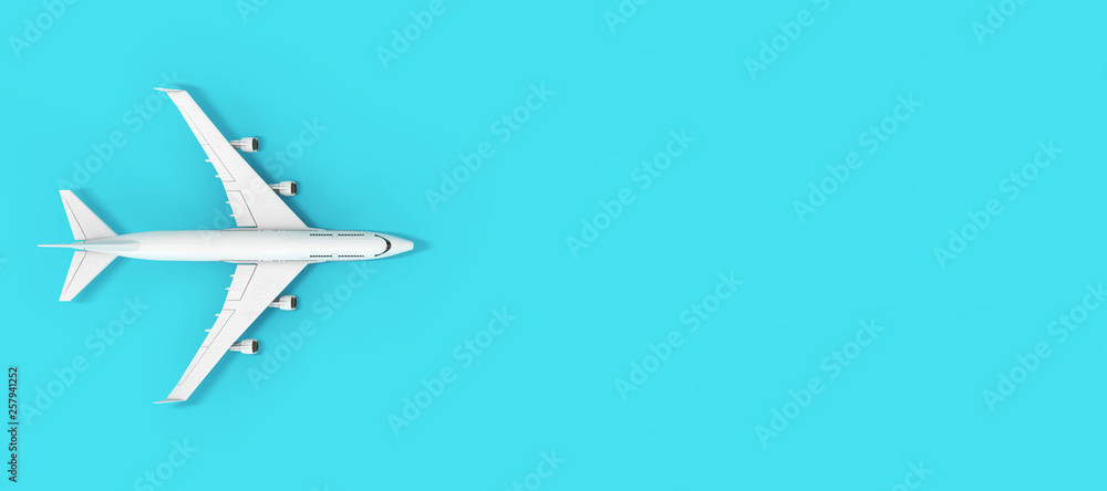 Leinwandbilder top view of white jet passenger's airplane with blank space for your design. 3d rendering