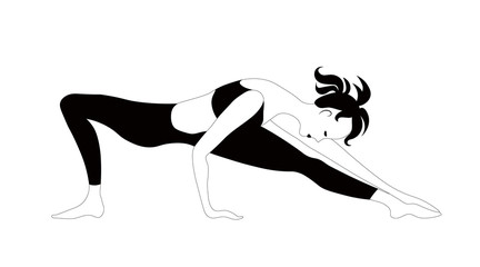 Girl engaged gymnastics. Vector hand drawing black illustration. 