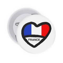 Love France Concept. White Pin Badges with Heart, France Flag and Sign. 3d Rendering