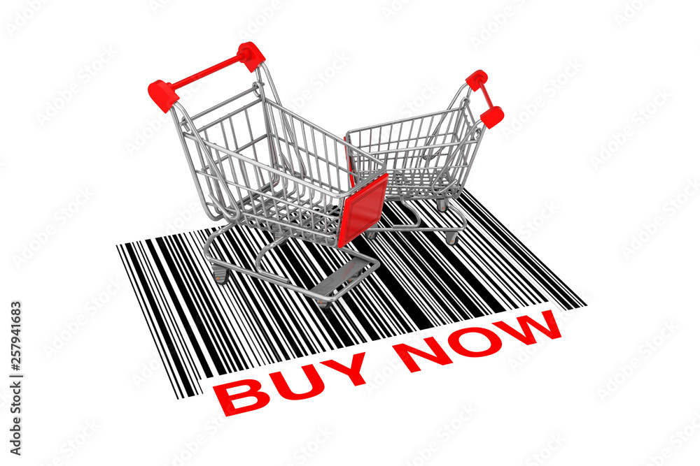 Poster Two Empty Shopping Carts over Abstract Bar Code