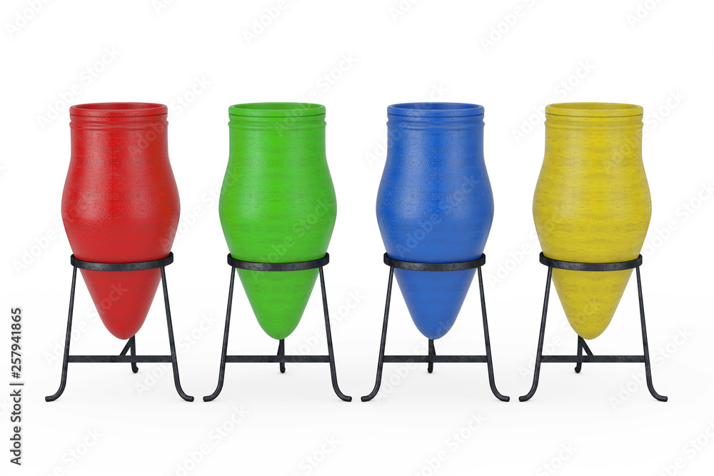 Poster Multicolour Clay Trash Bin Pots. 3d Rendering