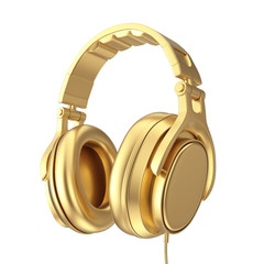 Modern Fun Teenager Golden Headphones. 3d Rendering