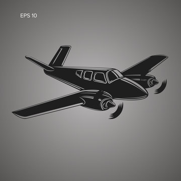 Small plane vector illustration. Twin engine propelled passenger aircraft.