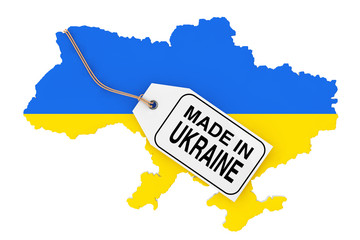 Map of Ukraine with Flag and Made in Ukraine Sale Tag. 3d Rendering
