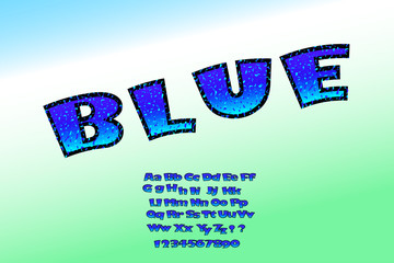  vector illustration of blue comic font, isolated on transparent background.