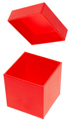 Happy Birthday, Christmas and New Year's Day. Open red gift box isolated.