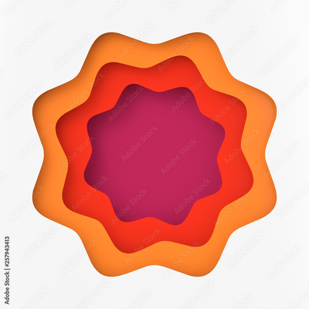 Poster Abstract Multicolour Wave Background with Paper Cut Shapes. 3d Rendering