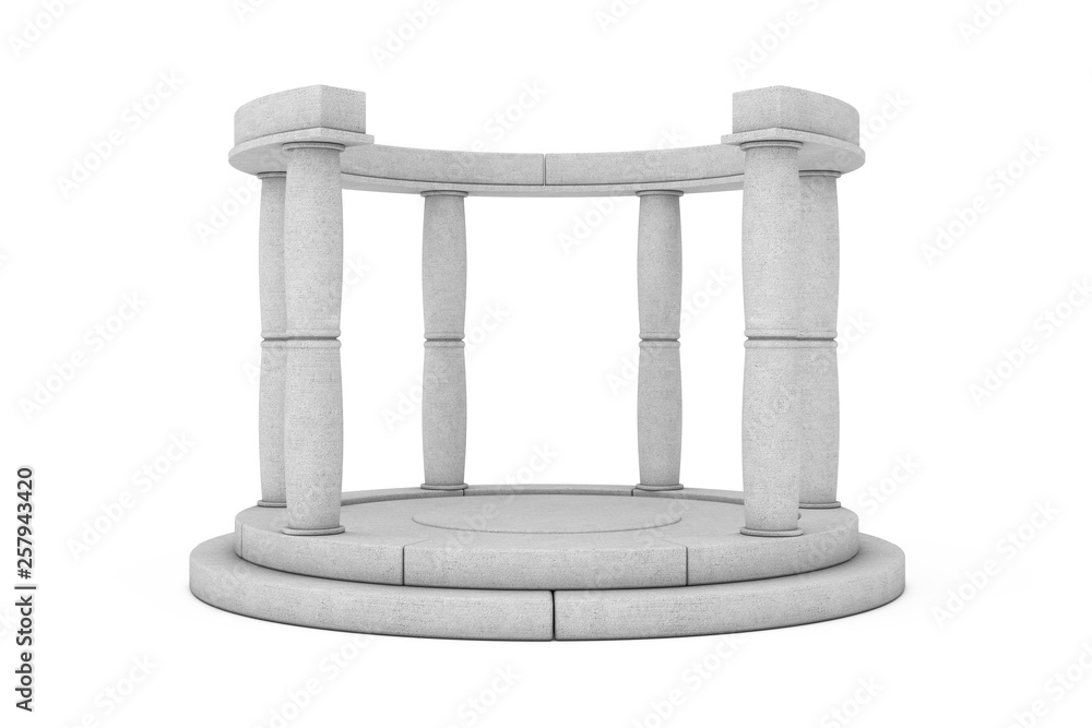 Poster stone antique podium with columns. 3d rendering
