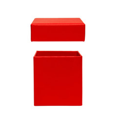Christmas and New Year's Day. Open red gift box isolated. Happy Birthday Concept. Front view.