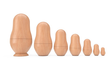 Row of Russian Wooden Blank Matryoshka Nesting Dolls Mockups. 3d Rendering