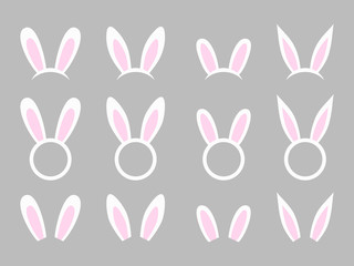 Bunny ears - vector collection. Easter bunny headband. Easter bunny ears mask. Hare ears head accessory. Vector illustration