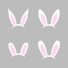 Bunny ears - vector set. Easter bunny headband. Easter bunny ears mask. Hare ears head accessory. Vector illustration