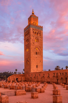 View of Koutoubia Mosque against cloudy sky during sunset