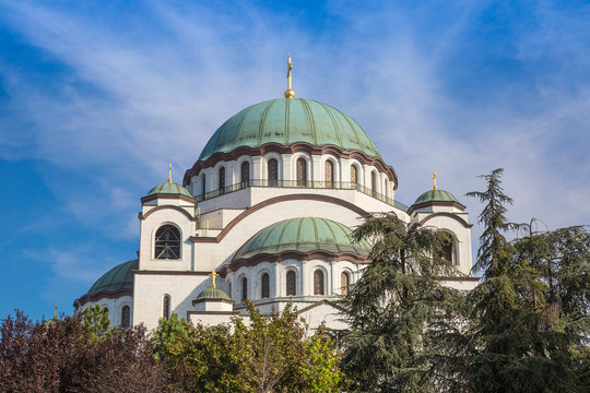 View of Church of Saint Sava against cloudy sky