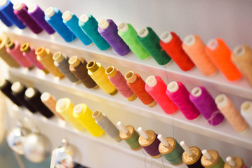 sewing machine and fabric isolated on white background.