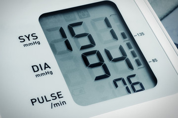 closeup of automatic blood pressure meter monitor