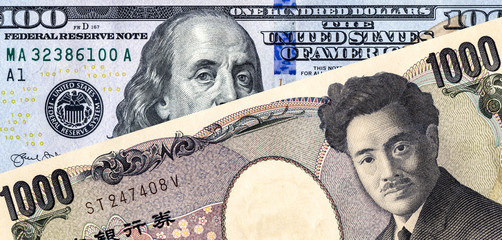Japanese yen banknote and american dollar