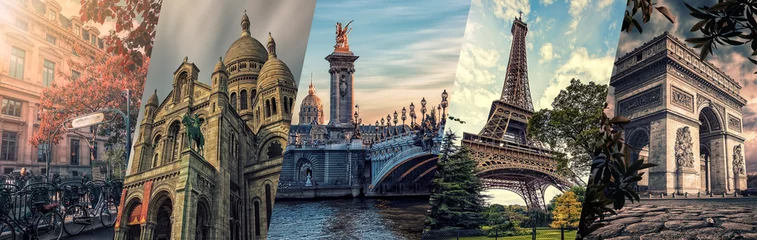 Fototapeten Paris berühmte Sehenswürdigkeiten Collage © Stockbym