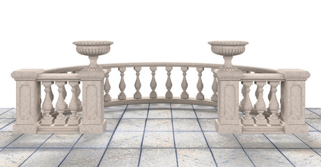 Semicircular balustrade with vases  -  illustration 3D rendering