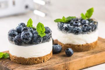 Blueberry cheesecake, creative food serving