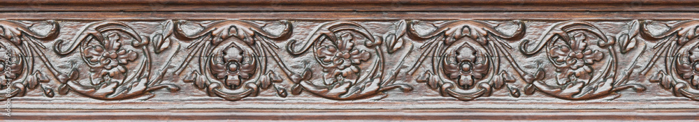 Wall mural detail of an old italian wooden carved frame with floral decorations - semless pattern