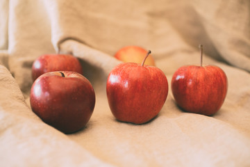 Close up view of red apples as background. Heap of ripe red apples. 