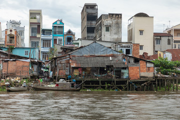 Fototapeta na wymiar Traditional boat. Mekong River in My Tho city. Mekong Delta region of southern Vietnam.