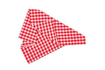 Closeup of a red and white checkered napkin or tablecloth isolated on white background. Kitchen...