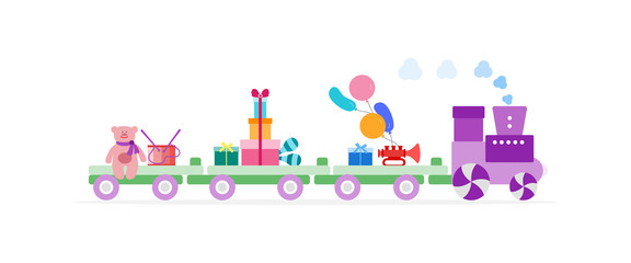 Train carries toys. Gifts for holidays to children