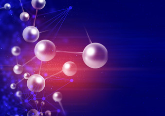 atom cell science, futuristic cyber network background illustration 3d, system of galaxy, data deep...