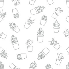 Vector seamless pattern with cactus and succulents