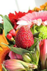  strawberries in flowers, sweet berry