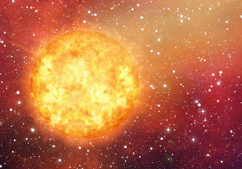 bright fire explosion planet on a space background