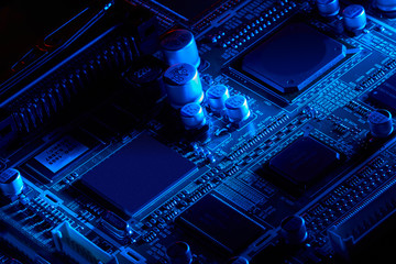 Electronic circuit board close up.